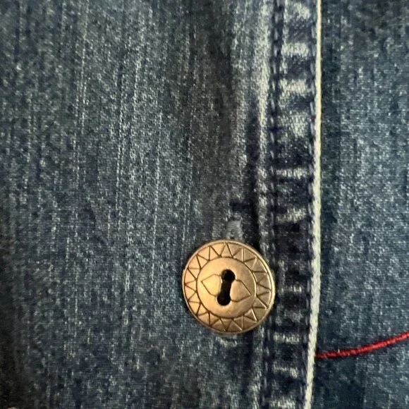 VTG Bobbie Brooks Womans XL Denim Flower Patch Embroidery Button Shirt Jacket - Picture 6 of 14